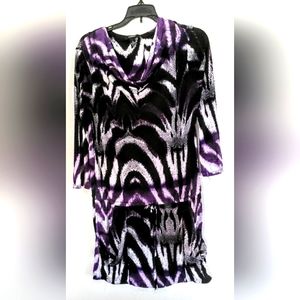 DRESS PURPLE BLACK DESIGN LOW WAIST WITH 2 POCKETS, 3/4 SLEEVE BY ALFANI